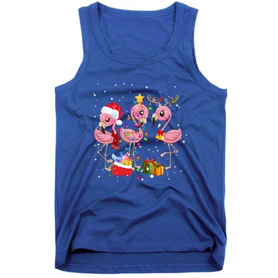 Christmas Tree Lights Holiday Santa Flamingo Christmas Hat Gift Tank Top