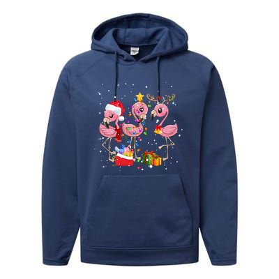 Christmas Tree Lights Holiday Santa Flamingo Christmas Hat Gift Performance Fleece Hoodie