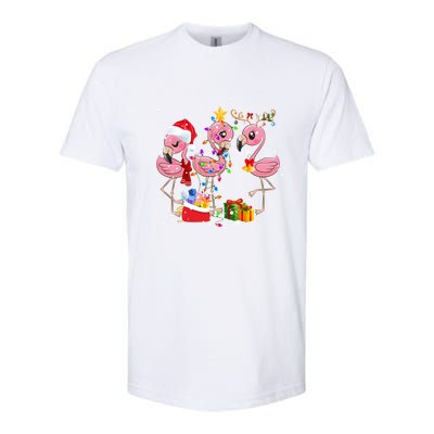 Christmas Tree Lights Holiday Santa Flamingo Christmas Hat Gift Softstyle CVC T-Shirt