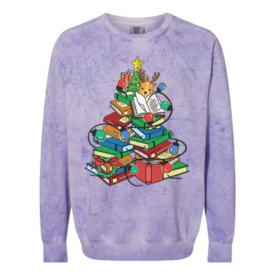 Christmas Tree Library Xmas Lights Tree Book Lover Librarian Cute Gift Colorblast Crewneck Sweatshirt