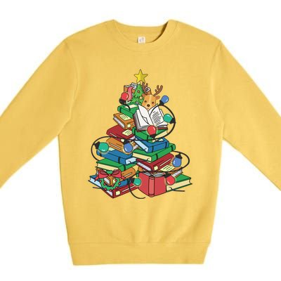 Christmas Tree Library Xmas Lights Tree Book Lover Librarian Cute Gift Premium Crewneck Sweatshirt