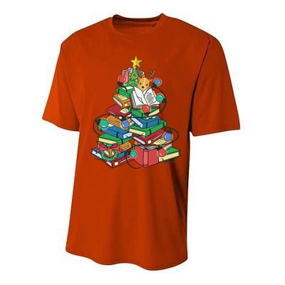 Christmas Tree Library Xmas Lights Tree Book Lover Librarian Cute Gift Performance Sprint T-Shirt