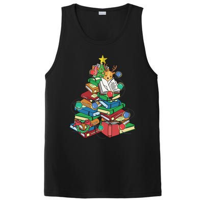 Christmas Tree Library Xmas Lights Tree Book Lover Librarian Cute Gift PosiCharge Competitor Tank