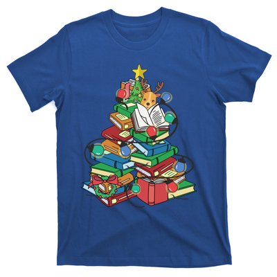 Christmas Tree Library Xmas Lights Tree Book Lover Librarian Cute Gift T-Shirt