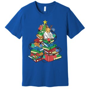 Christmas Tree Library Xmas Lights Tree Book Lover Librarian Cute Gift Premium T-Shirt