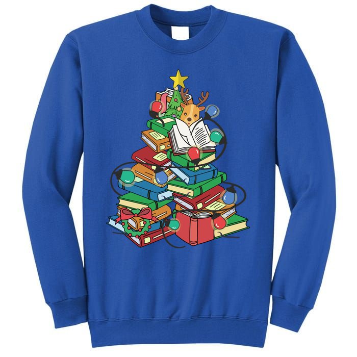 Christmas Tree Library Xmas Lights Tree Book Lover Librarian Cute Gift Tall Sweatshirt