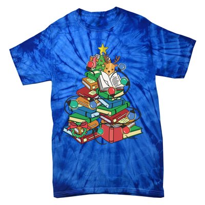 Christmas Tree Library Xmas Lights Tree Book Lover Librarian Cute Gift Tie-Dye T-Shirt