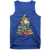 Christmas Tree Library Xmas Lights Tree Book Lover Librarian Cute Gift Tank Top