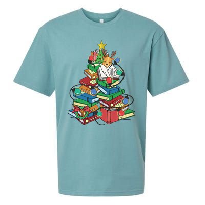 Christmas Tree Library Xmas Lights Tree Book Lover Librarian Cute Gift Sueded Cloud Jersey T-Shirt