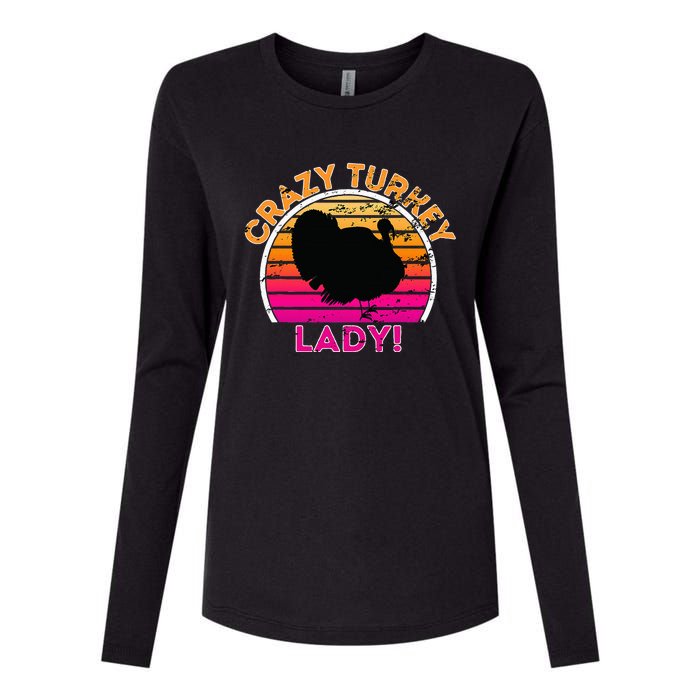 Crazy Turkey Lady Funny Retro Turkey Womens Cotton Relaxed Long Sleeve T-Shirt