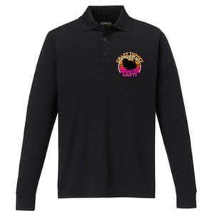 Crazy Turkey Lady Funny Retro Turkey Performance Long Sleeve Polo