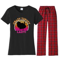 Crazy Turkey Lady Funny Retro Turkey Women's Flannel Pajama Set