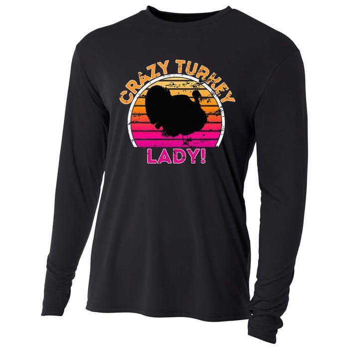 Crazy Turkey Lady Funny Retro Turkey Cooling Performance Long Sleeve Crew