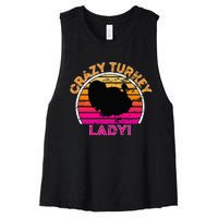 Crazy Turkey Lady Funny Retro Turkey Women's Racerback Cropped Tank