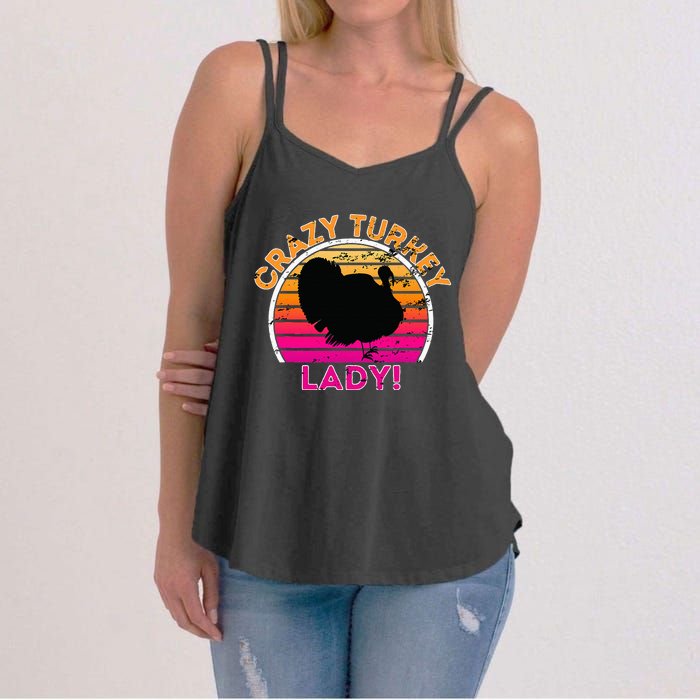 Crazy Turkey Lady Funny Retro Turkey Women's Strappy Tank