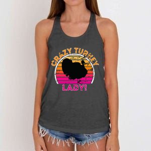 Crazy Turkey Lady Funny Retro Turkey Women's Knotted Racerback Tank