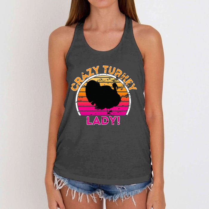 Crazy Turkey Lady Funny Retro Turkey Women's Knotted Racerback Tank