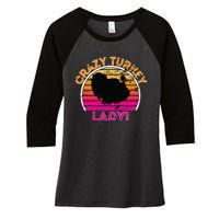 Crazy Turkey Lady Funny Retro Turkey Women's Tri-Blend 3/4-Sleeve Raglan Shirt