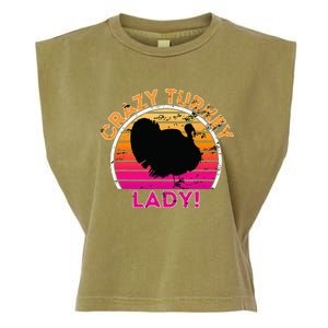 Crazy Turkey Lady Funny Retro Turkey Garment-Dyed Women's Muscle Tee