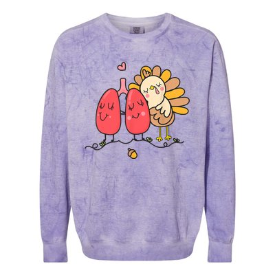 Cute Turkey Lung Respiratory Therapist Autumn Thanksgiving Colorblast Crewneck Sweatshirt