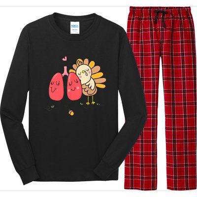 Cute Turkey Lung Respiratory Therapist Autumn Thanksgiving Long Sleeve Pajama Set