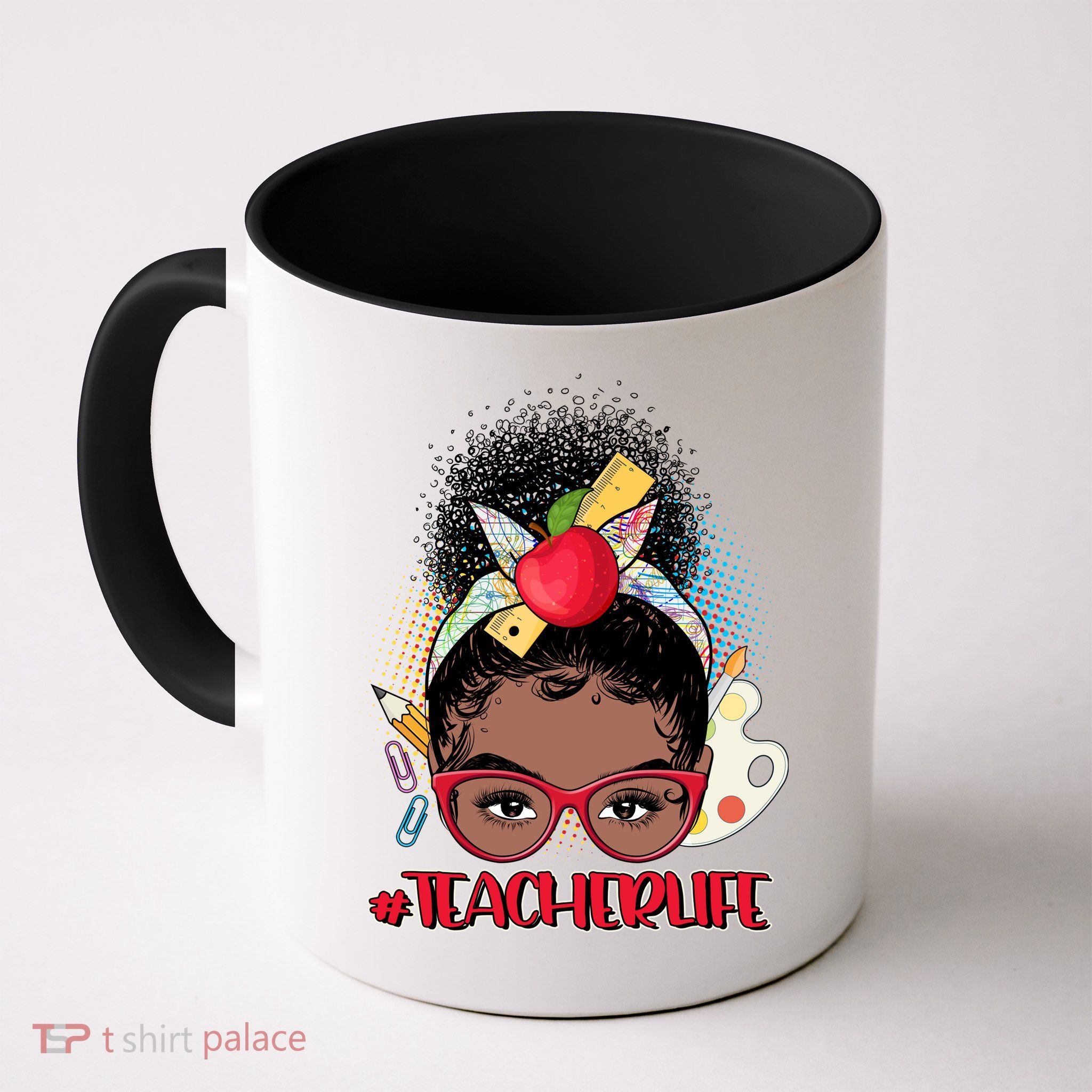 Cute #Teacher Life Afro Puff Bun Teacher Mug