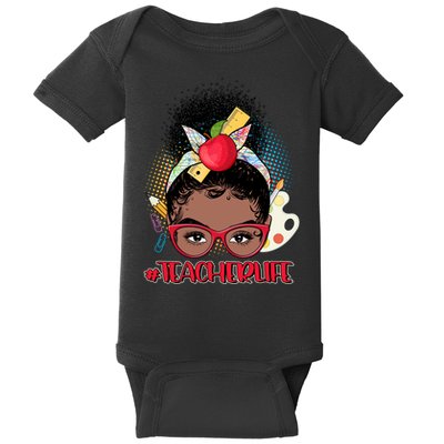 Cute #Teacher Life Afro Puff Bun Teacher Baby Bodysuit