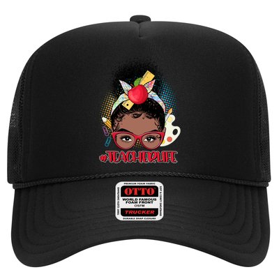 Cute #Teacher Life Afro Puff Bun Teacher Trucker Hat