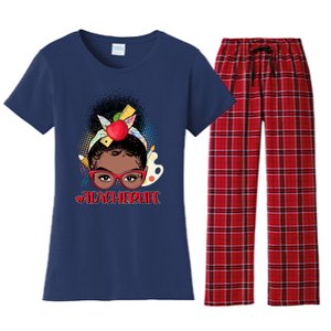 Cute #Teacher Life Afro Puff Bun Teacher Women's Flannel Pajama Set