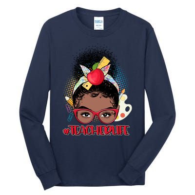 Cute #Teacher Life Afro Puff Bun Teacher Tall Long Sleeve T-Shirt