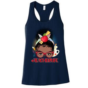 Cute #Teacher Life Afro Puff Bun Teacher Women's Racerback Tank