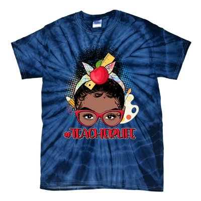 Cute #Teacher Life Afro Puff Bun Teacher Tie-Dye T-Shirt