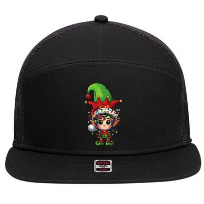 Christmas Tree Lights Santa Hat Elf Brussels Griffon Dog 7 Panel Mesh Trucker Snapback Hat