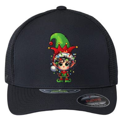 Christmas Tree Lights Santa Hat Elf Brussels Griffon Dog Flexfit Unipanel Trucker Cap