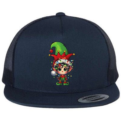 Christmas Tree Lights Santa Hat Elf Brussels Griffon Dog Flat Bill Trucker Hat