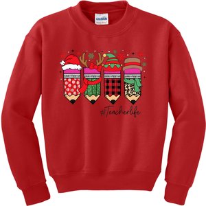 Cute Teacher Life Christmas Pencils Kids Sweatshirt