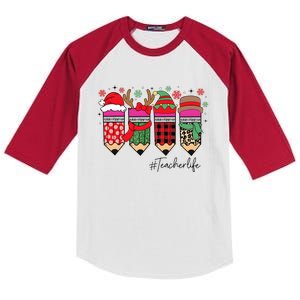 Cute Teacher Life Christmas Pencils Kids Colorblock Raglan Jersey