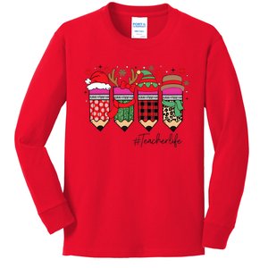 Cute Teacher Life Christmas Pencils Kids Long Sleeve Shirt