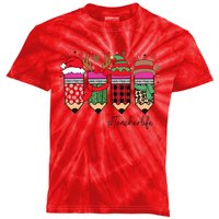 Cute Teacher Life Christmas Pencils Kids Tie-Dye T-Shirt