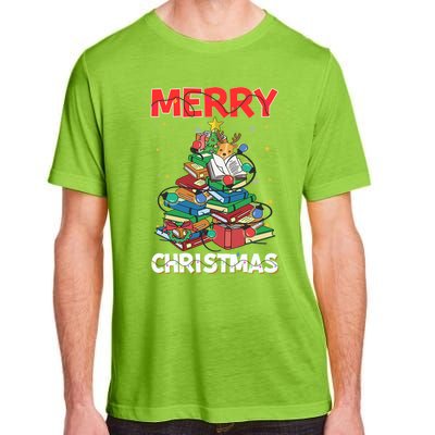 Christmas Tree Library Xmas Lights Tree Book Lover Librarian Gift Adult ChromaSoft Performance T-Shirt