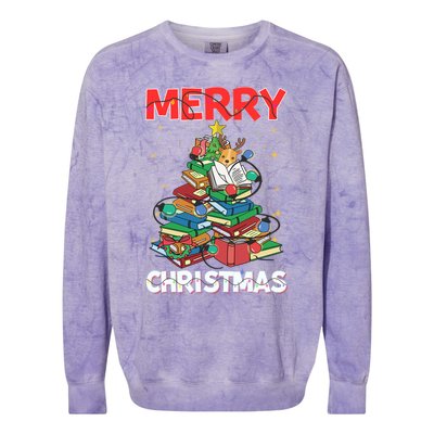 Christmas Tree Library Xmas Lights Tree Book Lover Librarian Gift Colorblast Crewneck Sweatshirt