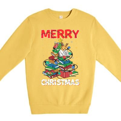 Christmas Tree Library Xmas Lights Tree Book Lover Librarian Gift Premium Crewneck Sweatshirt