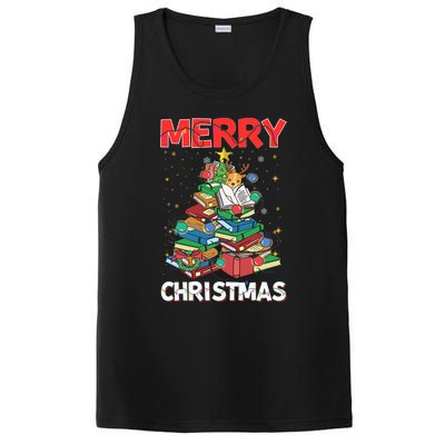 Christmas Tree Library Xmas Lights Tree Book Lover Librarian Gift PosiCharge Competitor Tank