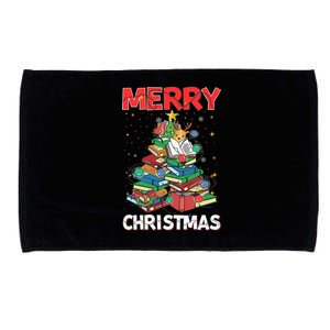 Christmas Tree Library Xmas Lights Tree Book Lover Librarian Gift Microfiber Hand Towel