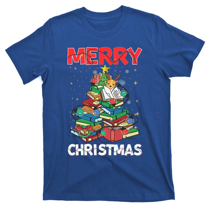 Christmas Tree Library Xmas Lights Tree Book Lover Librarian Gift T-Shirt