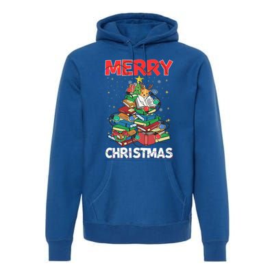 Christmas Tree Library Xmas Lights Tree Book Lover Librarian Gift Premium Hoodie