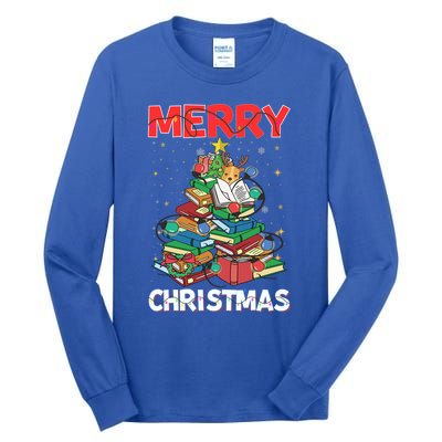 Christmas Tree Library Xmas Lights Tree Book Lover Librarian Gift Tall Long Sleeve T-Shirt