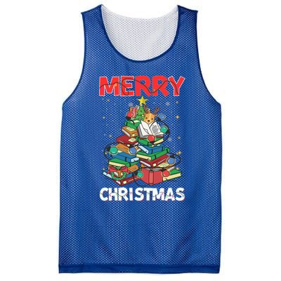 Christmas Tree Library Xmas Lights Tree Book Lover Librarian Gift Mesh Reversible Basketball Jersey Tank