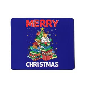 Christmas Tree Library Xmas Lights Tree Book Lover Librarian Gift Mousepad