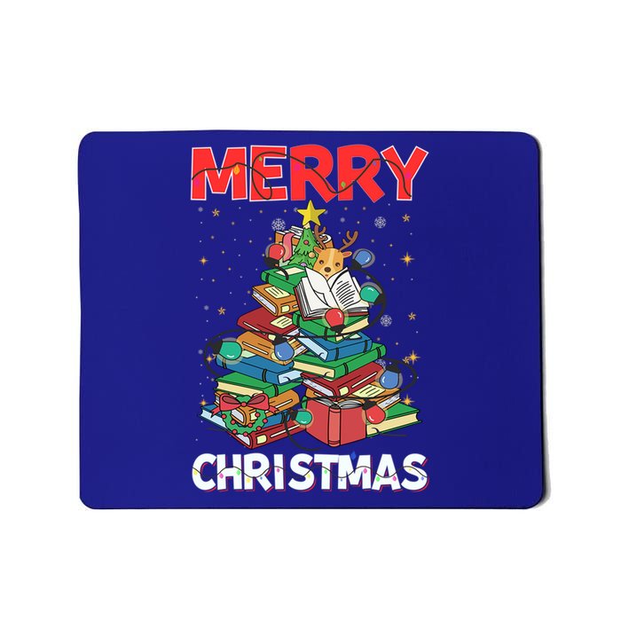 Christmas Tree Library Xmas Lights Tree Book Lover Librarian Gift Mousepad